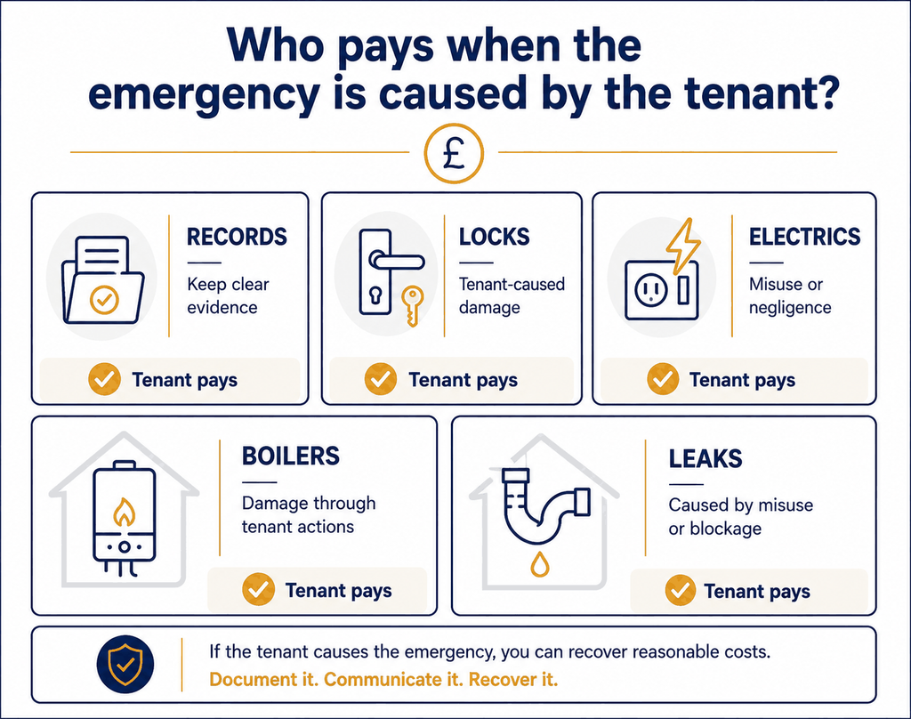 Who pays when the emergency is caused by the tenant